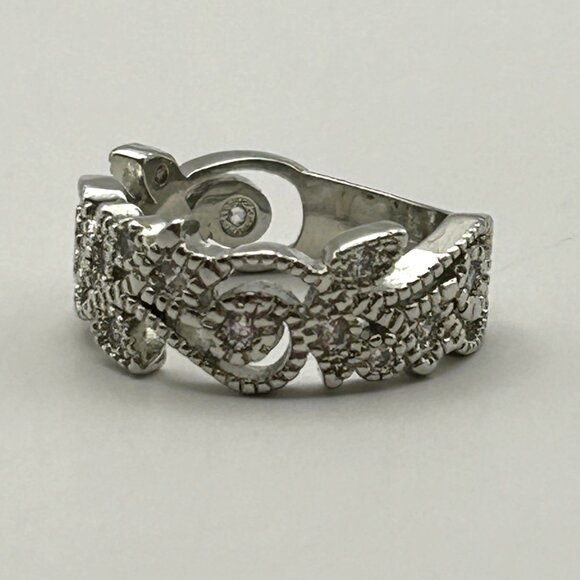 Sterling Silver 925 Wide Band Filigree Ring Clear CZ Accents Size 7 - Picture 6 of 10